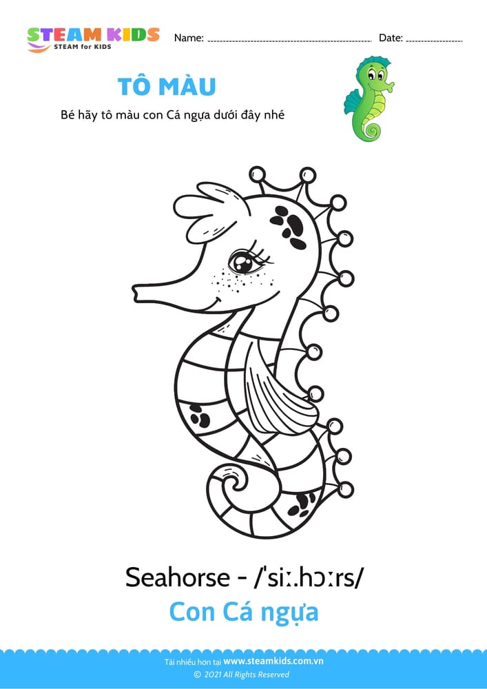 Bài tập Tô màu - Tô màu Con Cá ngựa