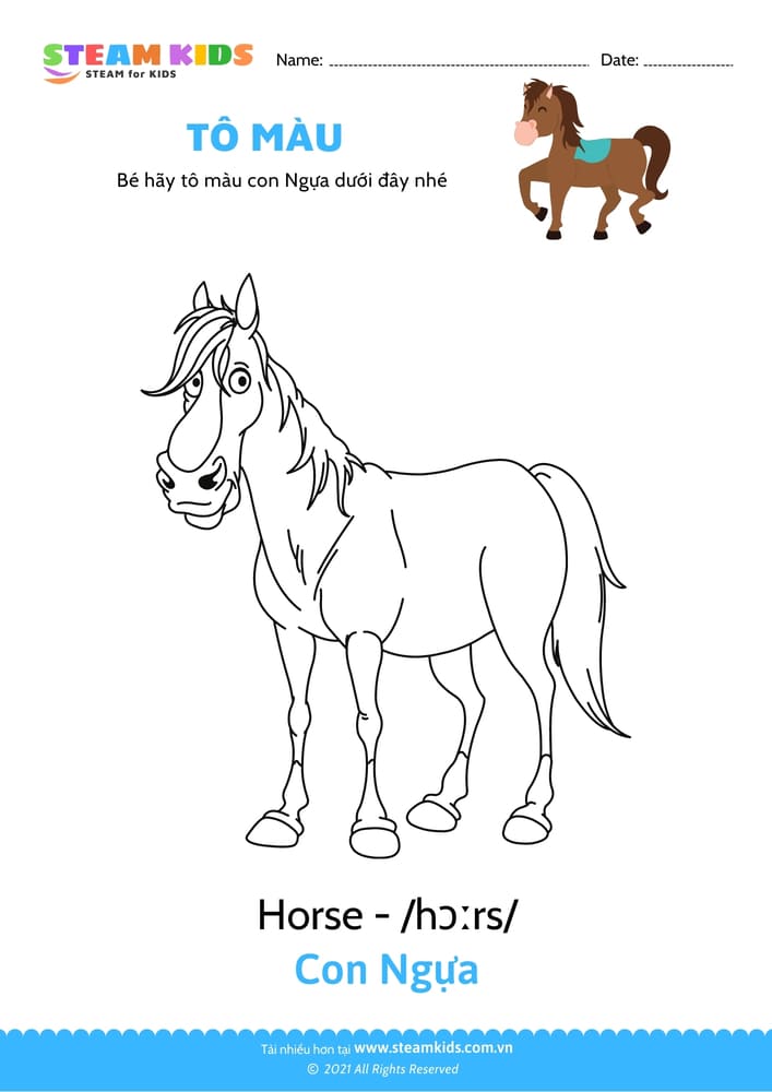 Bài tập Tô màu - Tô màu Con ngựa