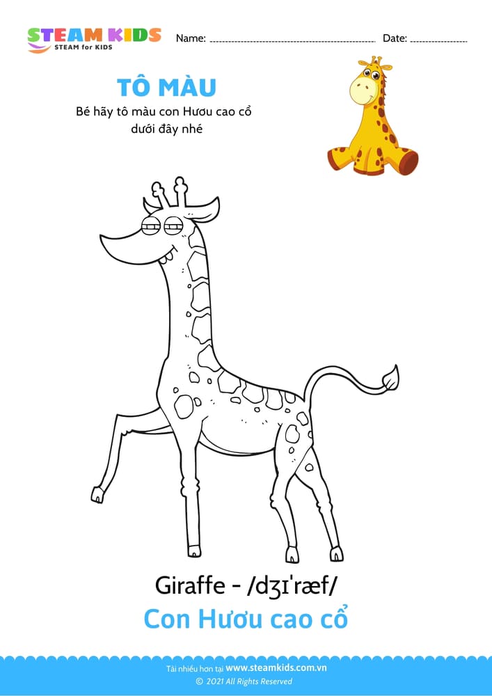 Bài tập Tô màu - Tô màu Con Hươu cao cổ