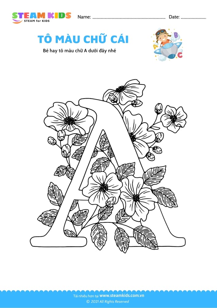 Bài tập Tô màu - Tô màu chữ A