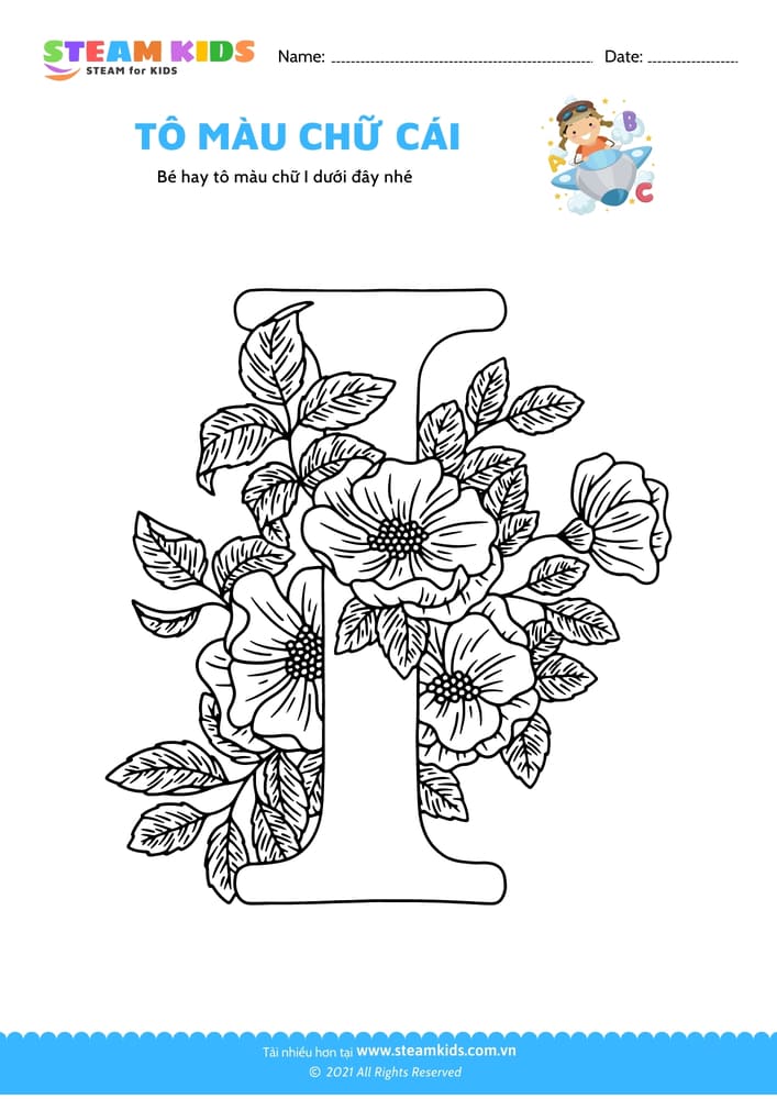 Bài tập Tô màu - Tô màu chữ I