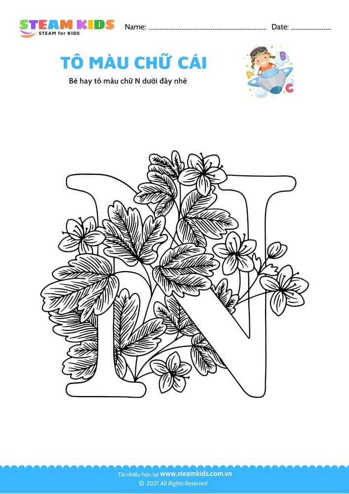 Bài tập Tô màu - Tô màu chữ N