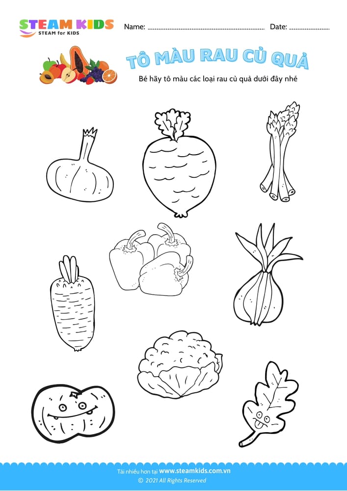 Bài tập Tô màu - Tô màu rau củ quả - B2