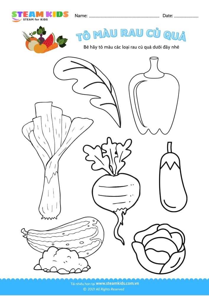 Bài tập Tô màu - Tô màu rau củ quả - B11