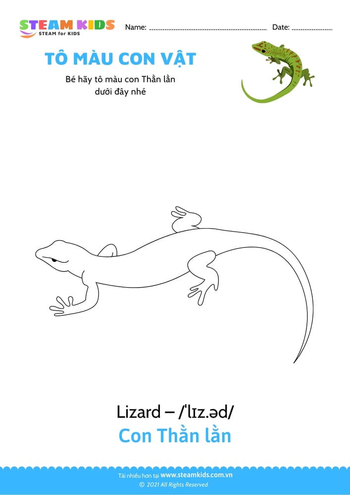 Bài tập Tô màu - Tô màu Con Thằn lằn