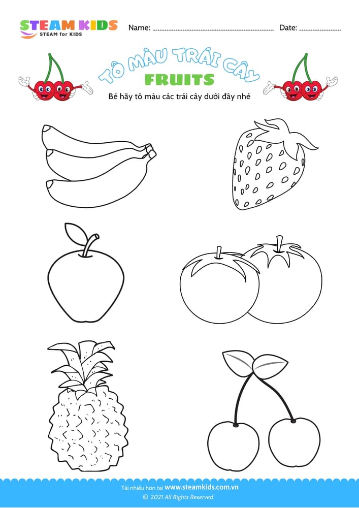 Bài tập Tô màu - Tô màu trái cây - B2