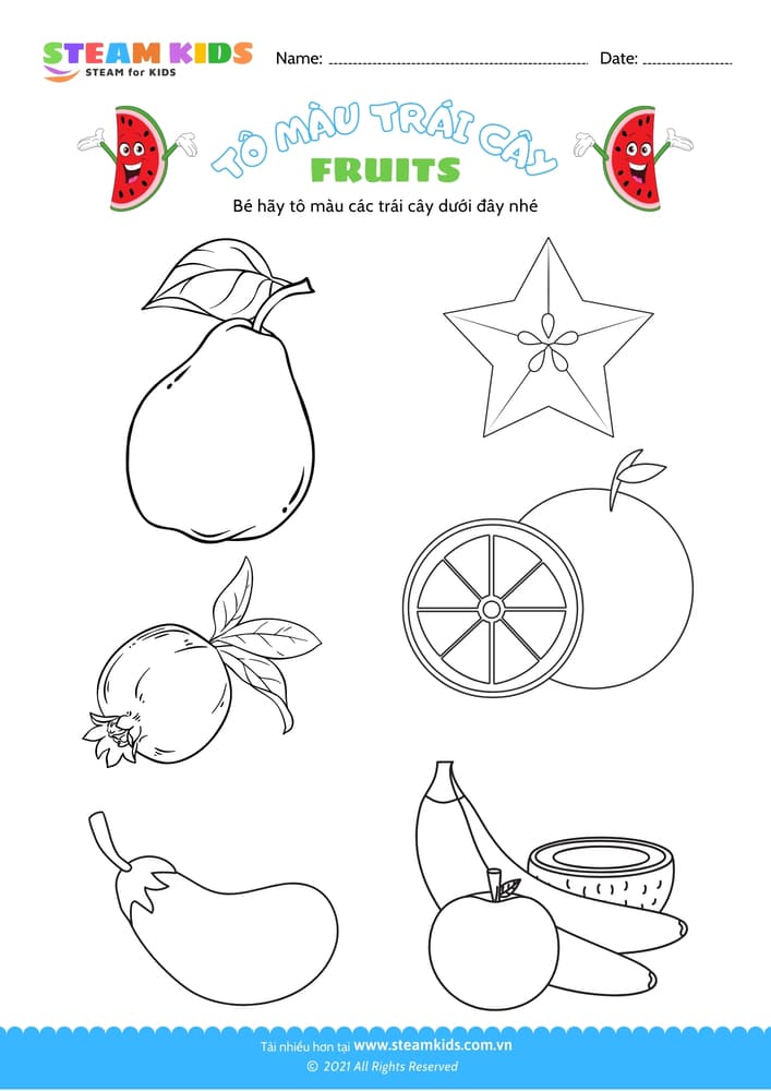 Bài tập Tô màu - Tô màu trái cây - B4