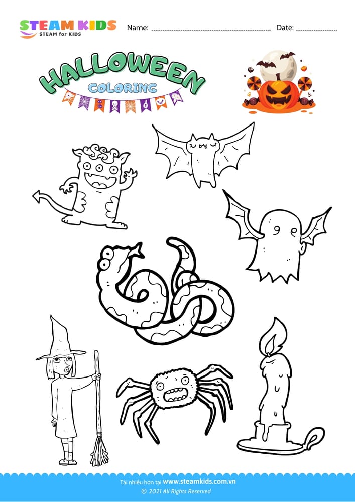 Bài tập Tô màu - Tô màu sự kiện Halloween - B1