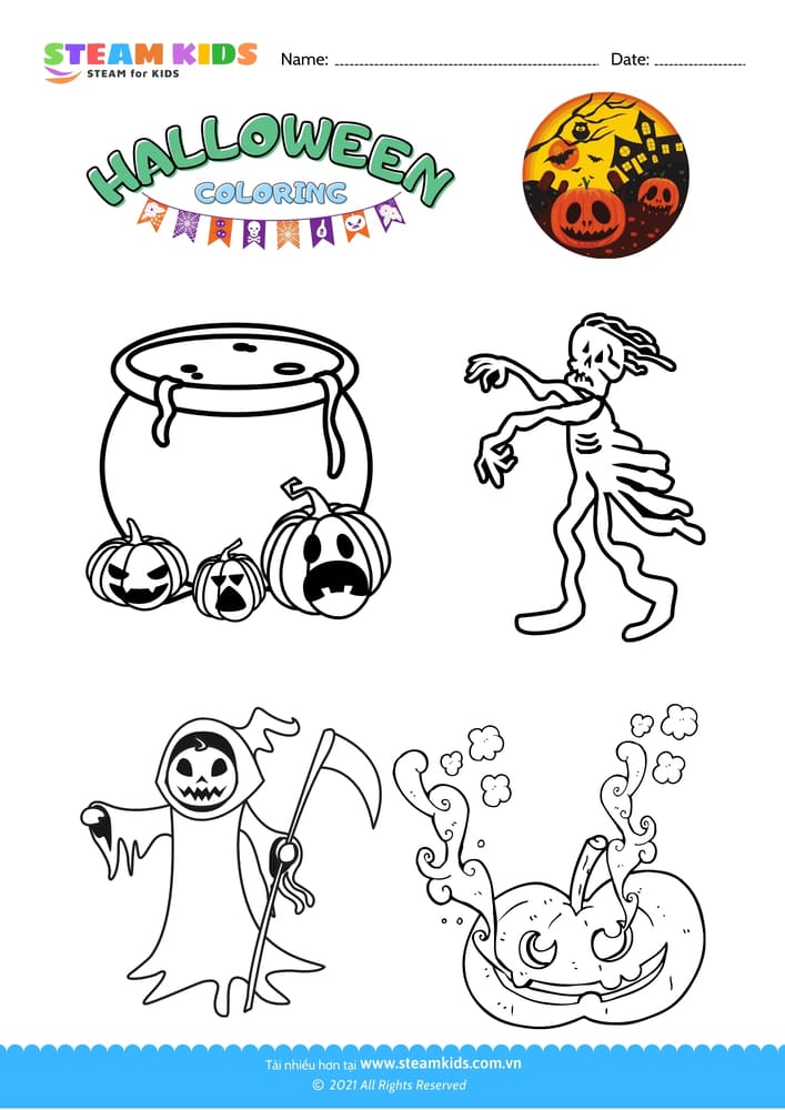 Bài tập Tô màu - Tô màu sự kiện Halloween - B4