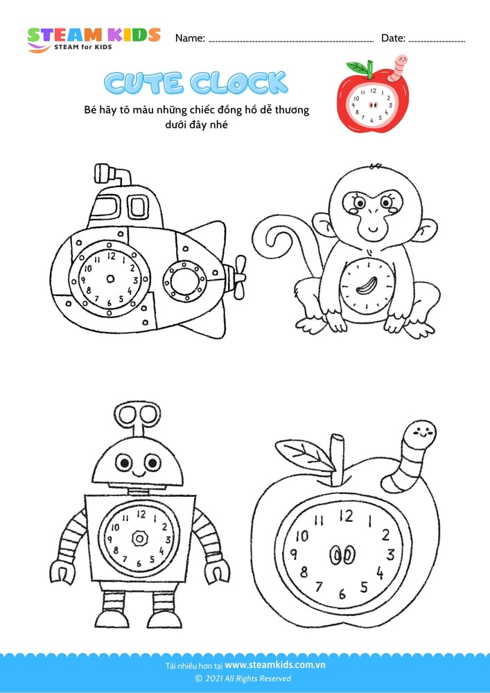 Bài tập Tô màu - Tô màu đồng hồ - B1