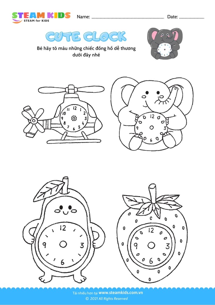 Bài tập Tô màu - Tô màu đồng hồ - B4