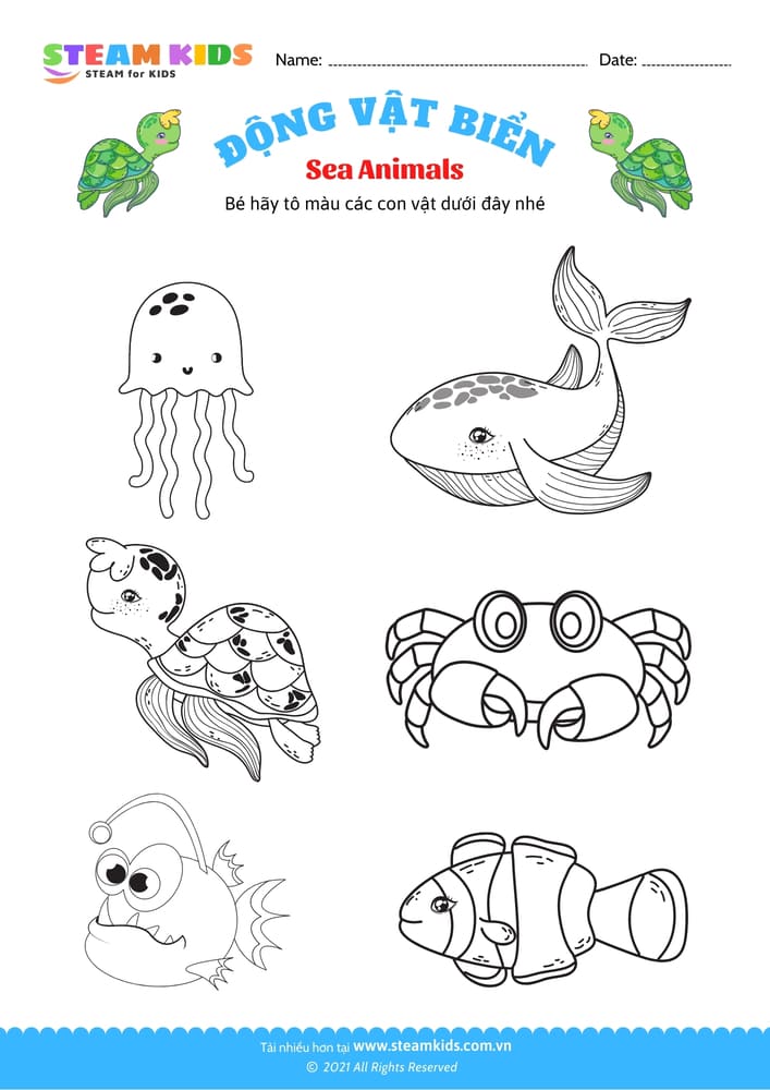 Bài tập Tô màu - Tô màu động vật - B1