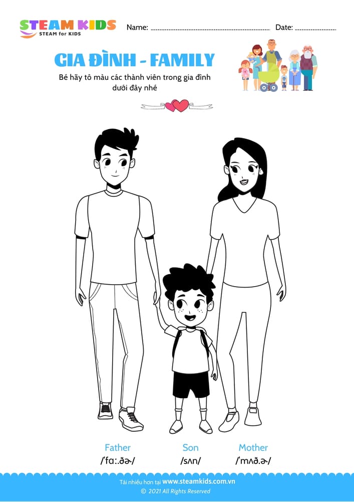 Bài tập Tô màu - Tô màu gia đình - B2