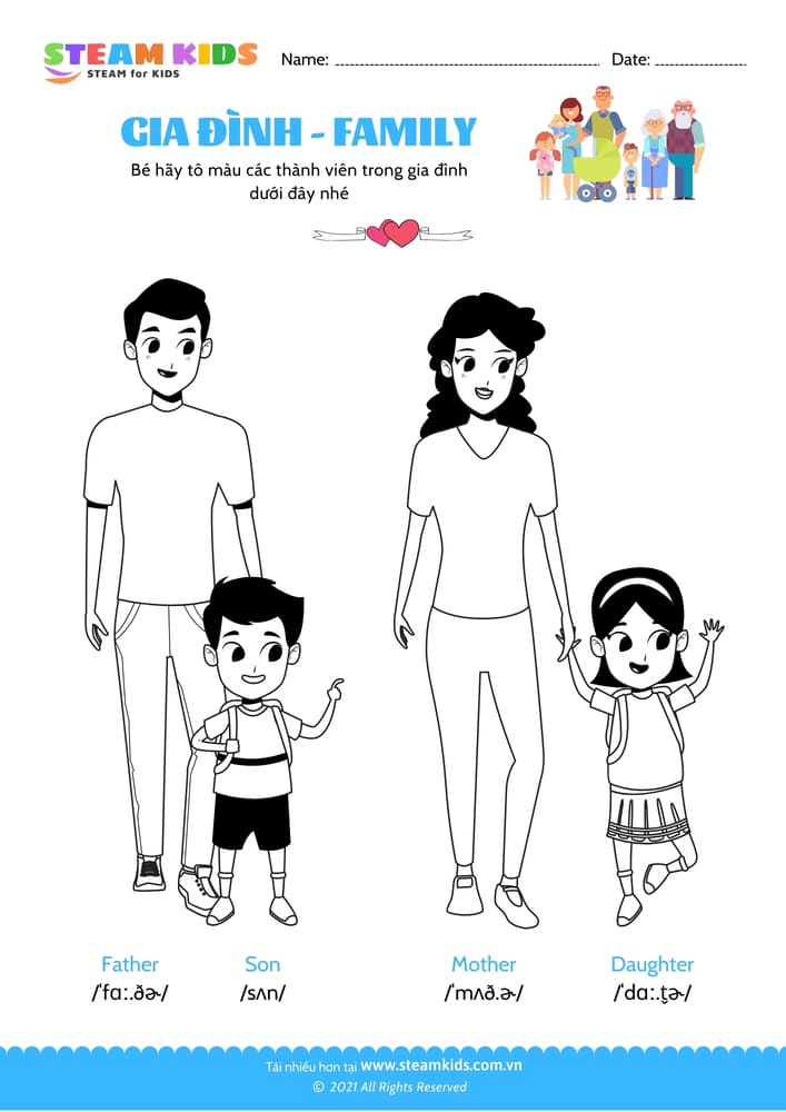 Bài tập Tô màu - Tô màu gia đình - B4