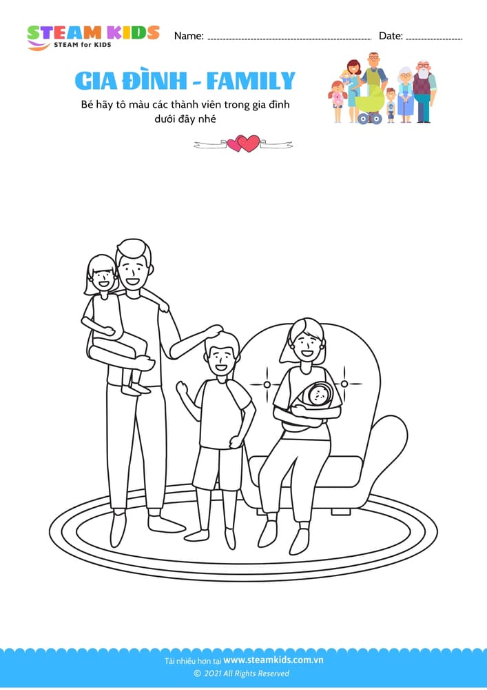 Bài tập Tô màu - Tô màu gia đình - B8