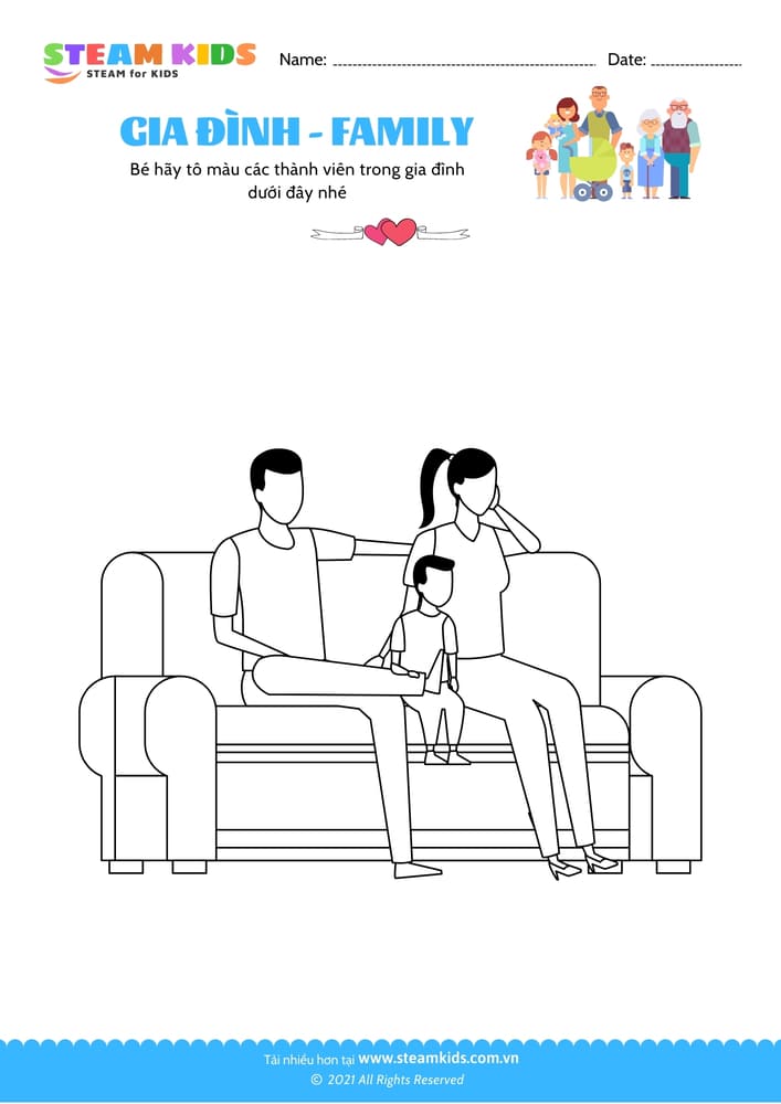 Bài tập Tô màu - Tô màu gia đình - B13