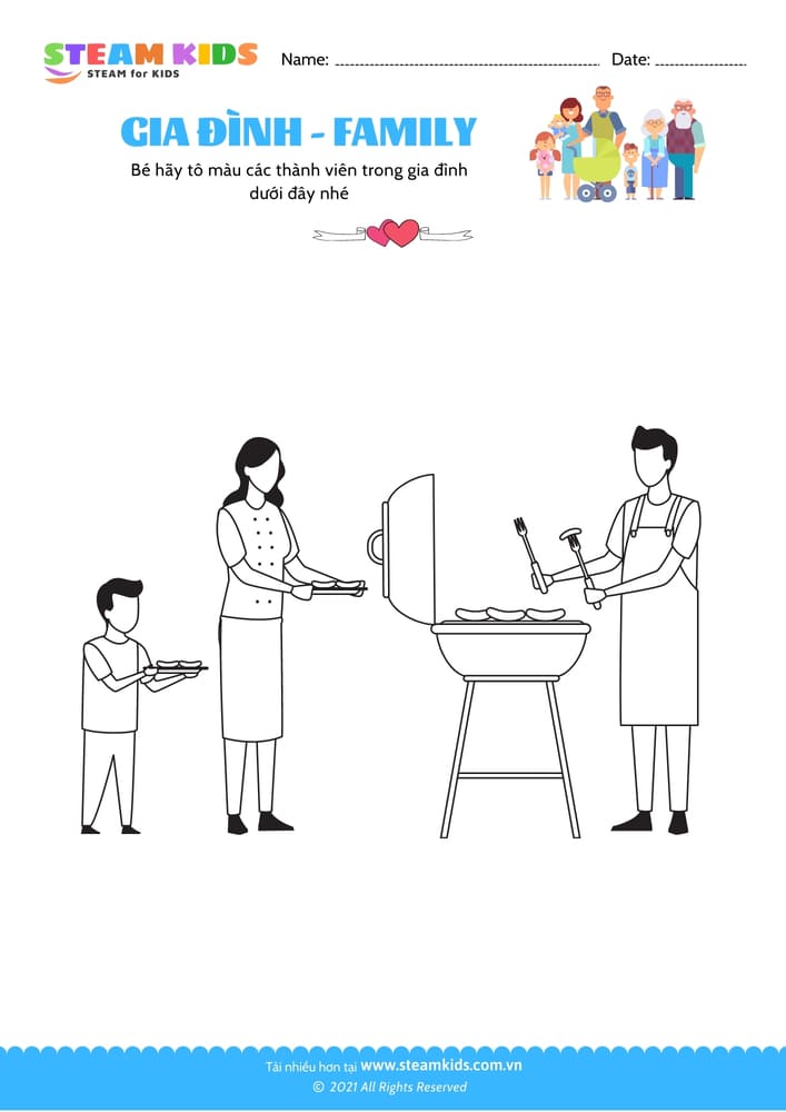 Bài tập Tô màu - Tô màu gia đình - B14