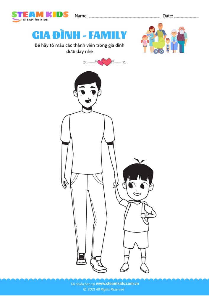 Bài tập Tô màu - Tô màu gia đình - B15