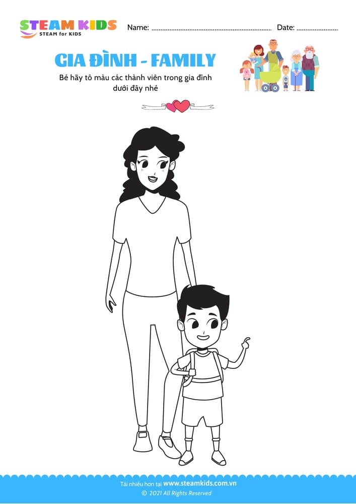 Bài tập Tô màu - Tô màu gia đình - B22