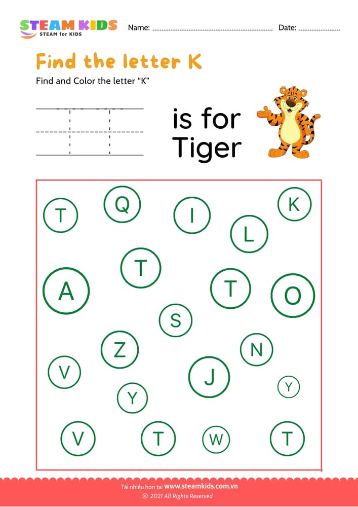 Bài tập tiếng anh - Find and Color letter T