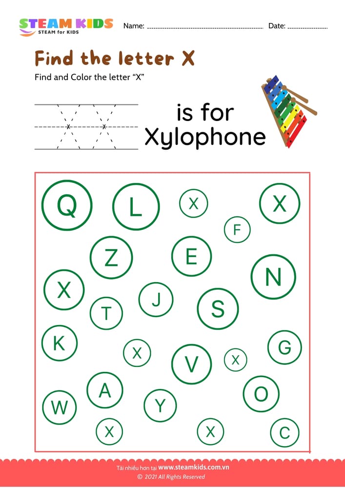 Bài tập tiếng anh - Find and Color letter X