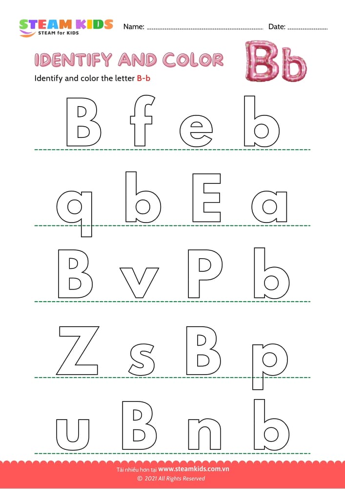 Bài tập tiếng anh - Find and Color letter B/b