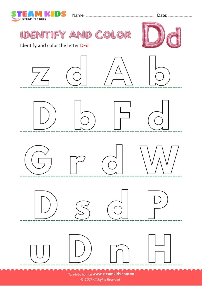 Bài tập tiếng anh - Find and Color letter D/d