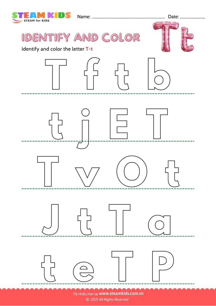 Bài tập tiếng anh - Find and Color letter T/t