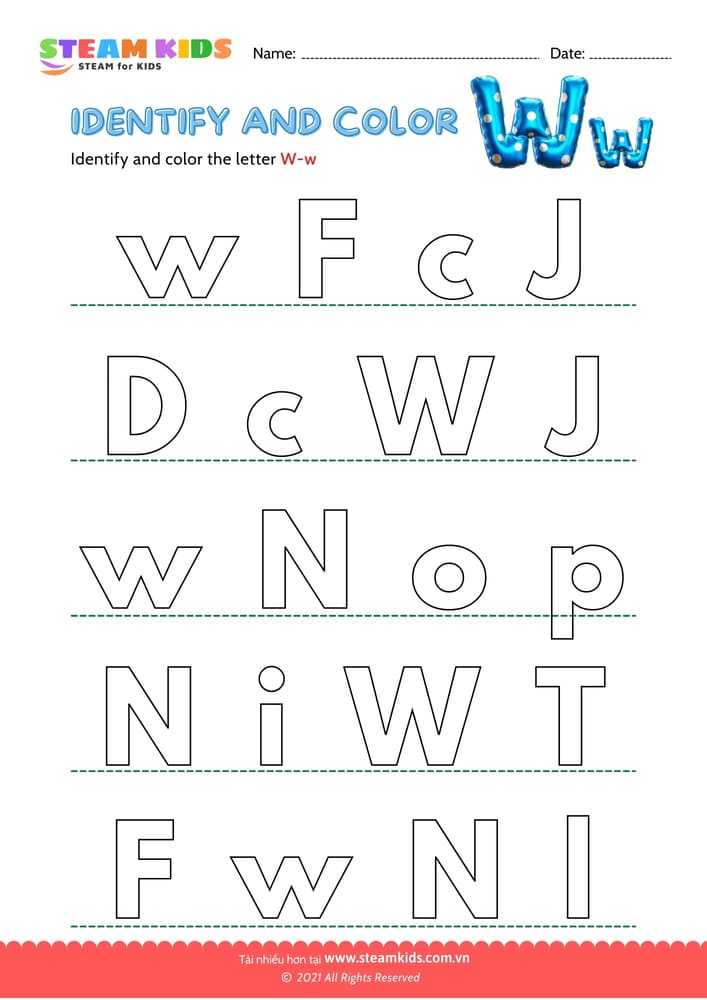 Bài tập tiếng anh - Find and Color letter W/w