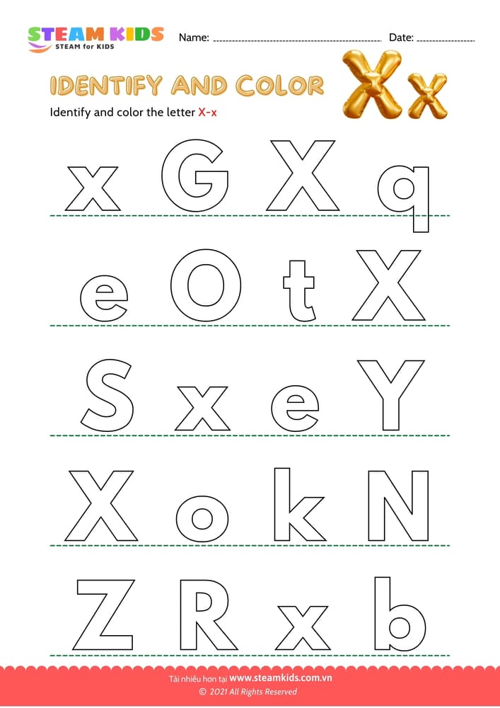 Bài tập tiếng anh - Find and Color letter X/x