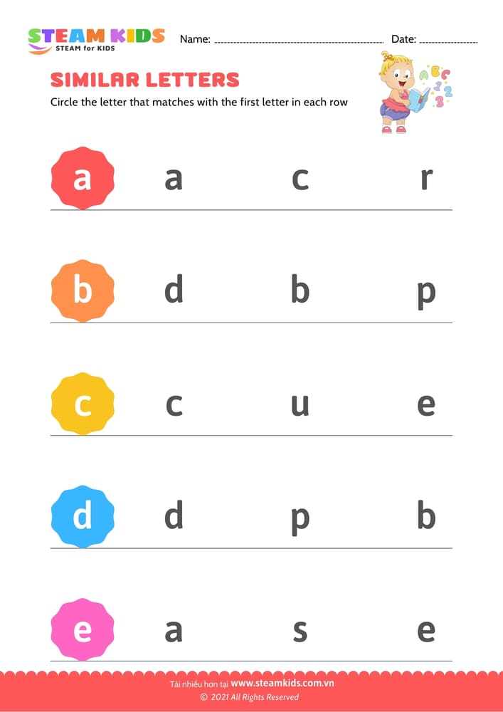 Bài tập tiếng anh - Letters that look similar lowercase (a-e)