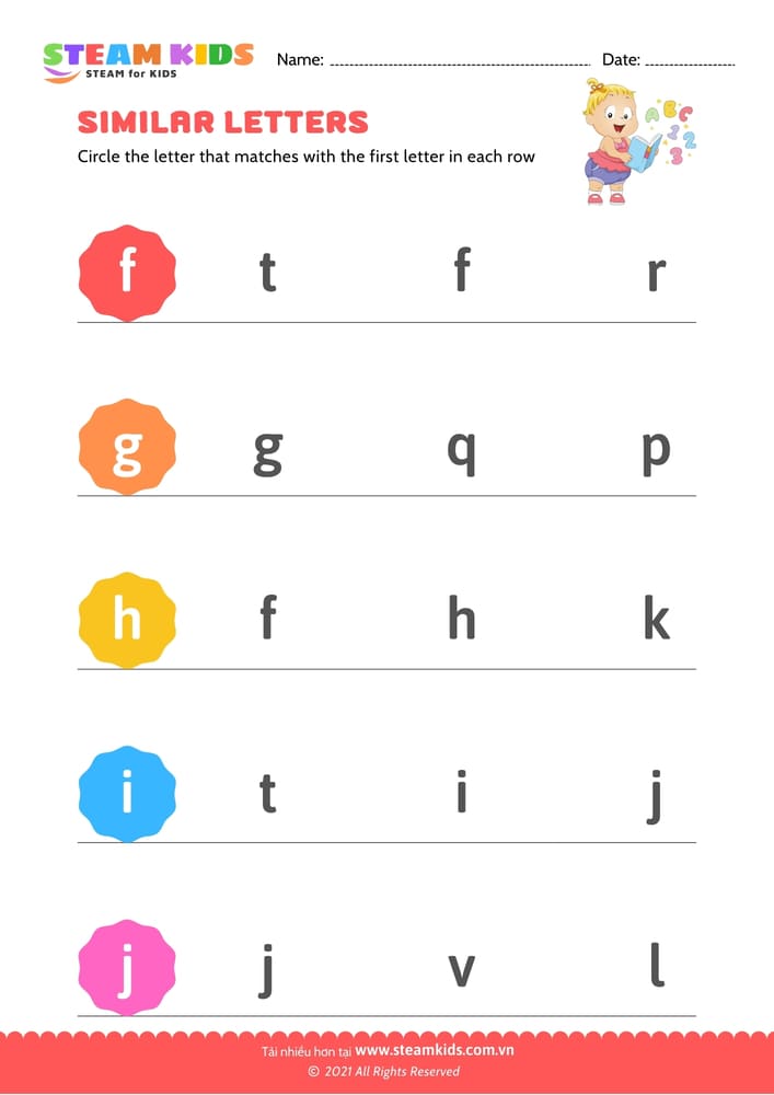 Bài tập tiếng anh - Letters that look similar lowercase (f-j)