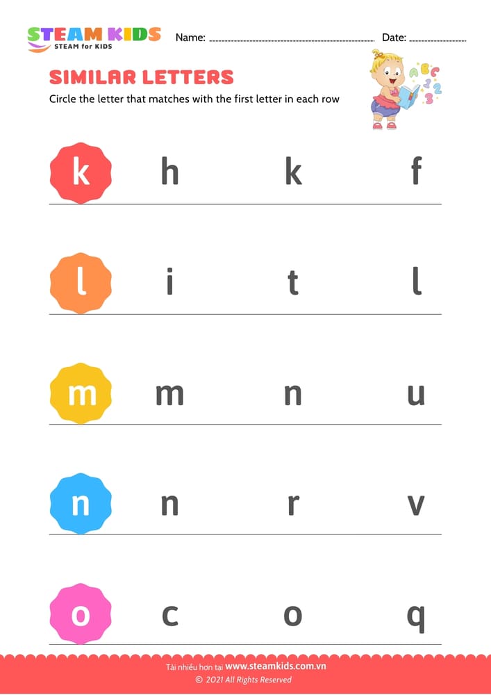 Bài tập tiếng anh - Letters that look similar lowercase (k-o)