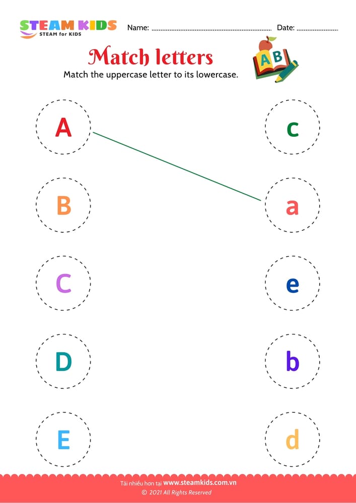 Bài tập tiếng anh - Match upper and lowercase letters (a-e)