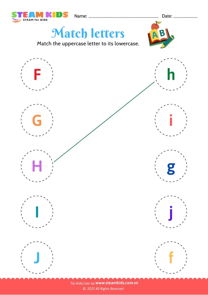 Bài tập tiếng anh - Match upper and lowercase letters (f-j)