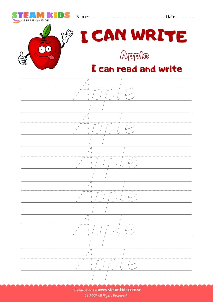 Bài tập tiếng anh - Write Words -  Apple 