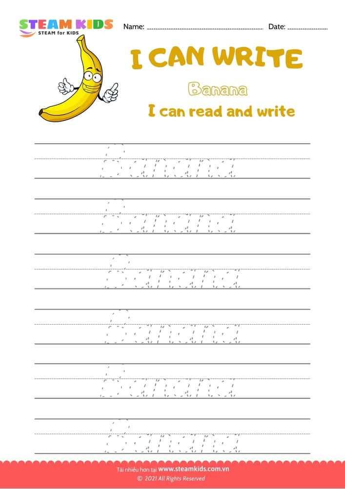 Bài tập tiếng anh - Write Words -  Banana