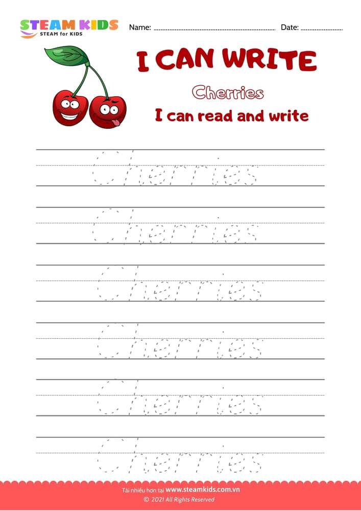 Bài tập tiếng anh - Write Words -  Cherries