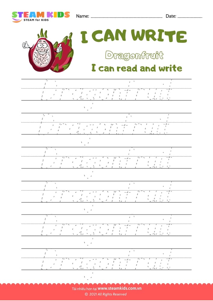 Bài tập tiếng anh - Write Words -  Dragonfruit