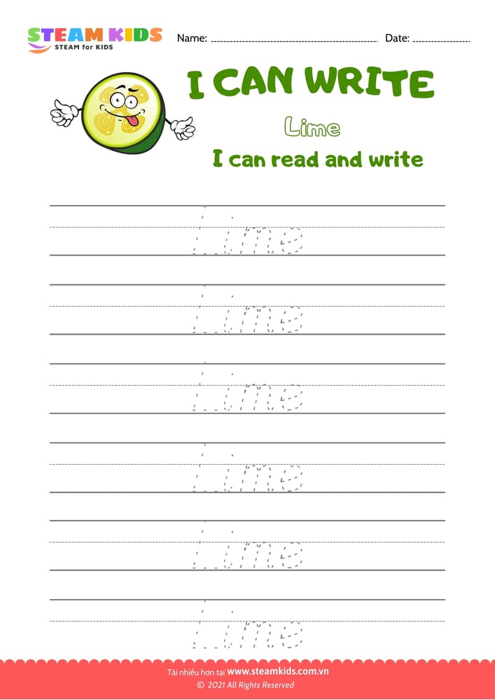 Bài tập tiếng anh - Write Words - Lime