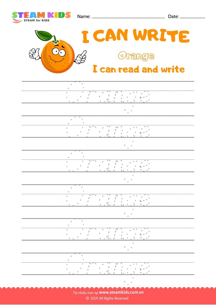 Bài tập tiếng anh - Write Words - Orange