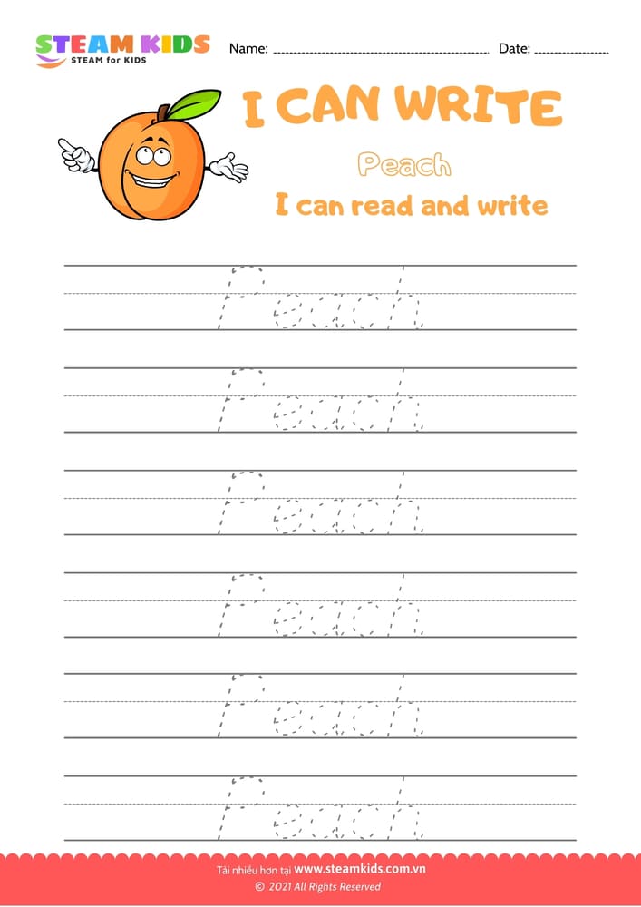 Bài tập tiếng anh - Write Words - Peach