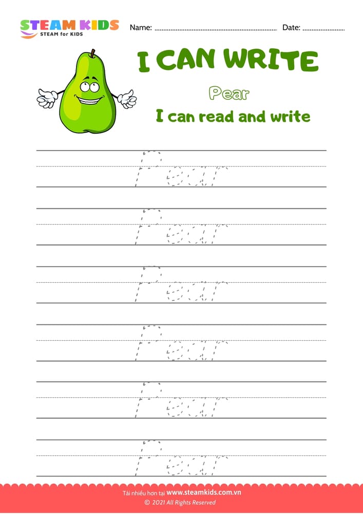 Bài tập tiếng anh - Write Words - Pear