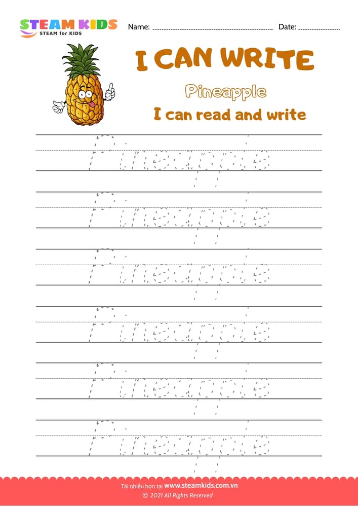 Bài tập tiếng anh - Write Words - Pineapple