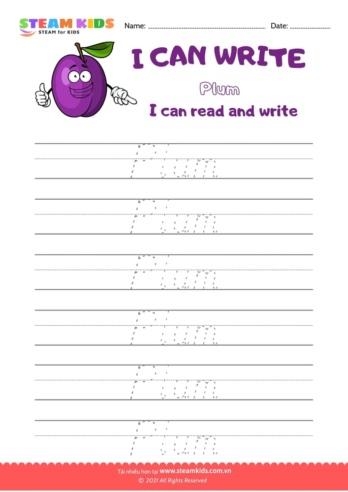 Bài tập tiếng anh - Write Words - Plum
