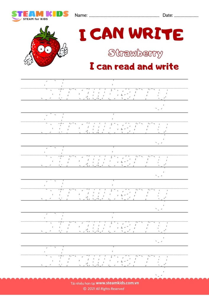 Bài tập tiếng anh - Write Words - Strawberry
