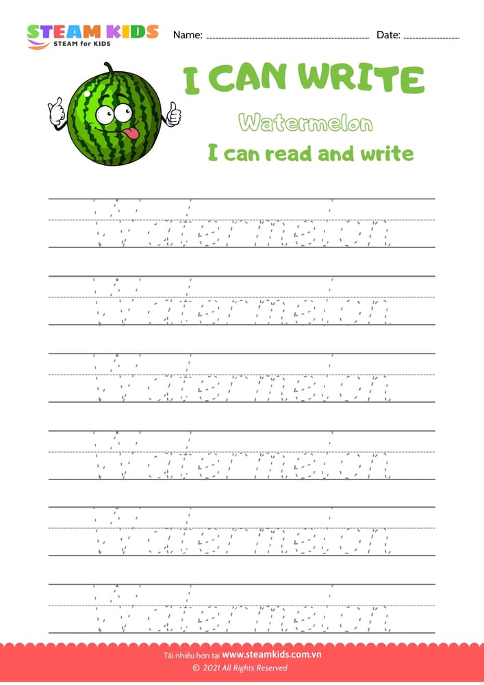 Bài tập tiếng anh - Write Words - Watermelon