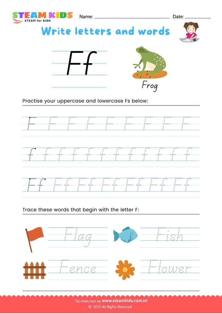 Bài tập tiếng anh - Write letters and words - F/f