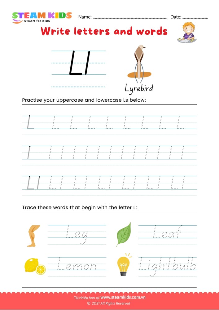 Bài tập tiếng anh - Write letters and words -  L/l