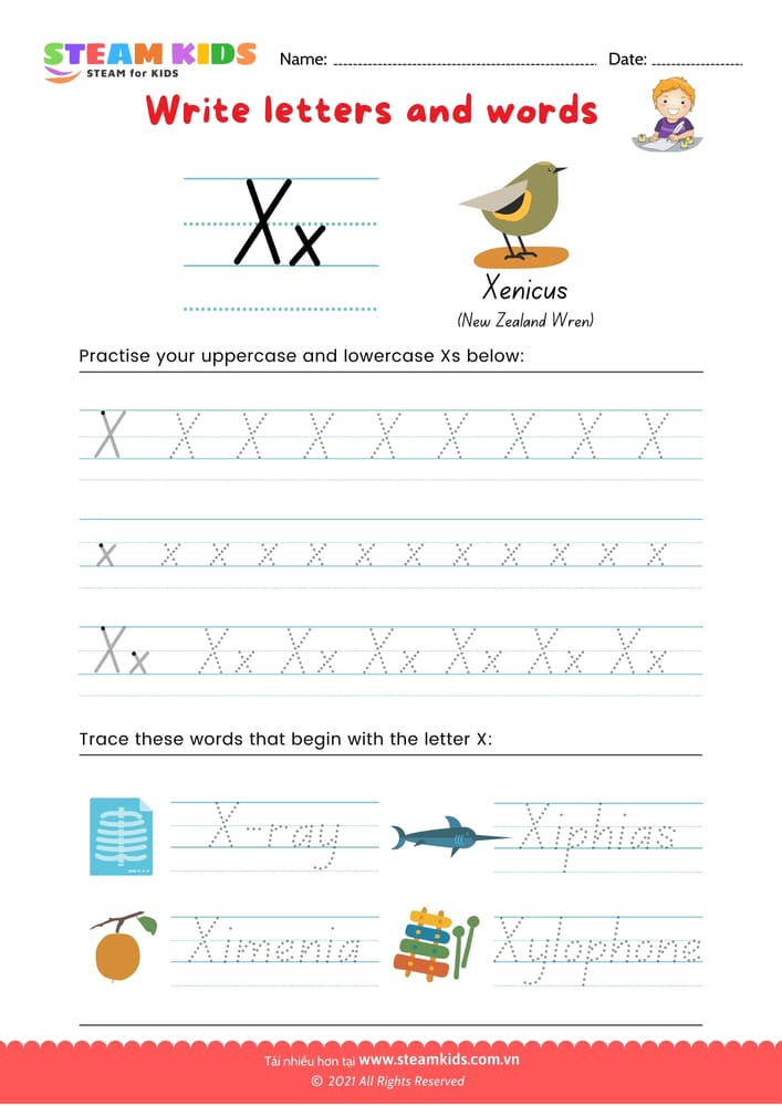 Bài tập tiếng anh - Write letters and words -  X/x
